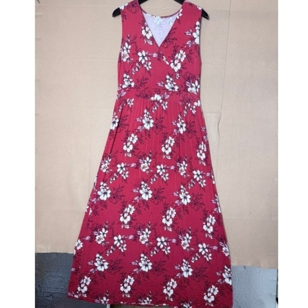 41 Hawthorn Floral Maxi Dress Womens L Red White Sleeveless Surplice Stretch